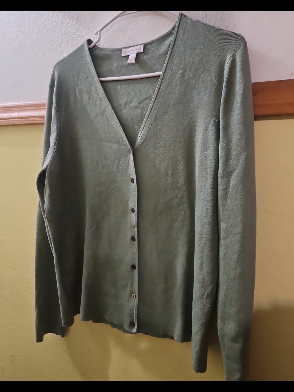 Charter Club Sage Green V-Neck Button-Up Cardigan